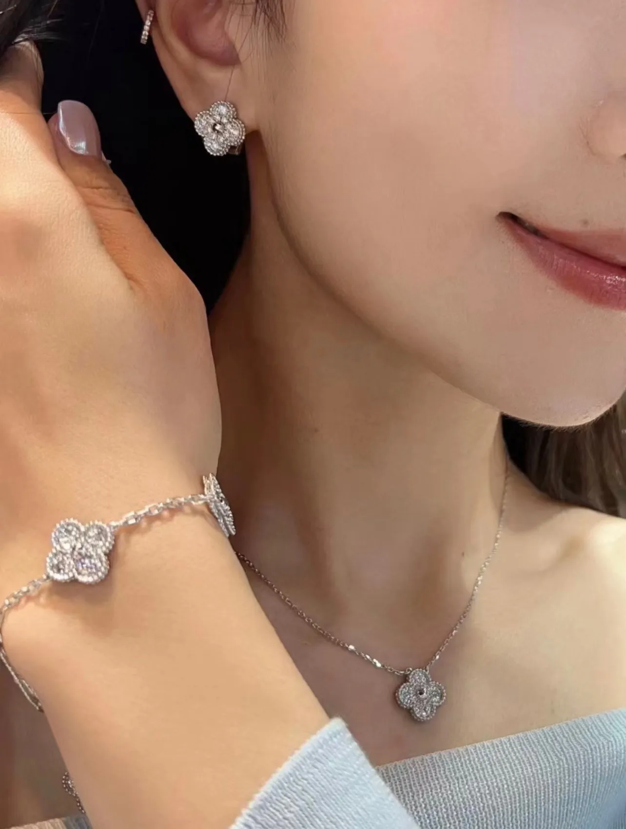 Alhambra Pave Crystal Clover Bracelet (Sterling Silver) D35016944 — view 8