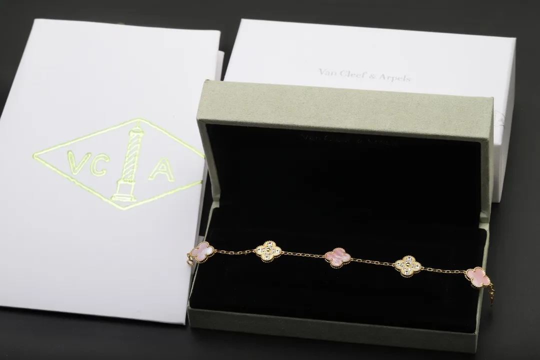 Alhambra 5-Motif Bracelet with Pink Shell and Crystals (Sterling Silver) D32516645