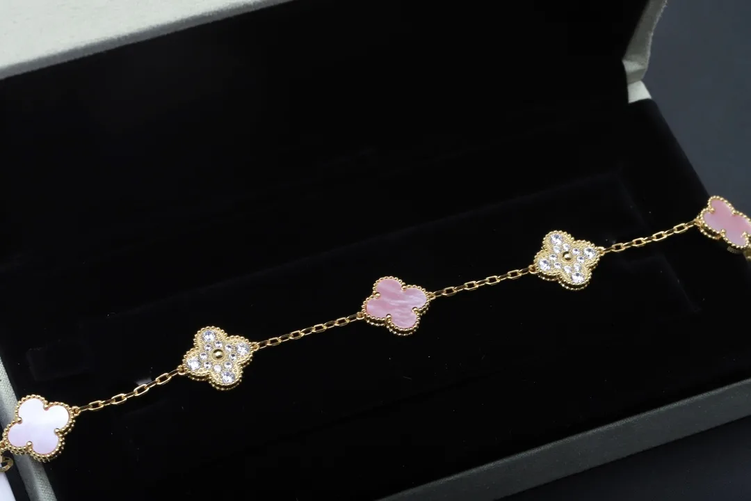 Alhambra 5-Motif Bracelet with Pink Shell and Crystals (Sterling Silver) D32516645 — view 2
