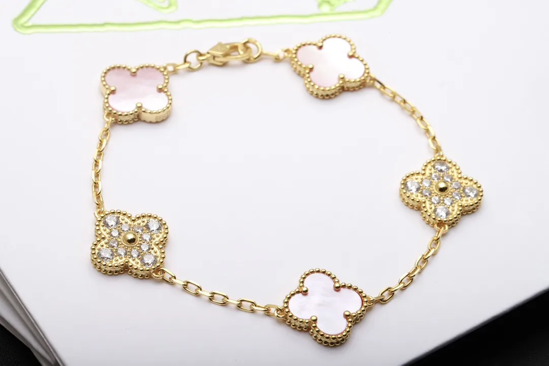 Alhambra 5-Motif Bracelet with Pink Shell and Crystals (Sterling Silver) D32516645 — view 3