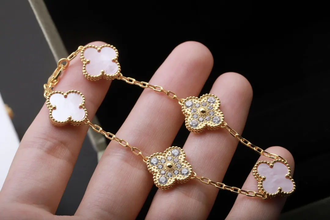 Alhambra 5-Motif Bracelet with Pink Shell and Crystals (Sterling Silver) D32516645 — view 4