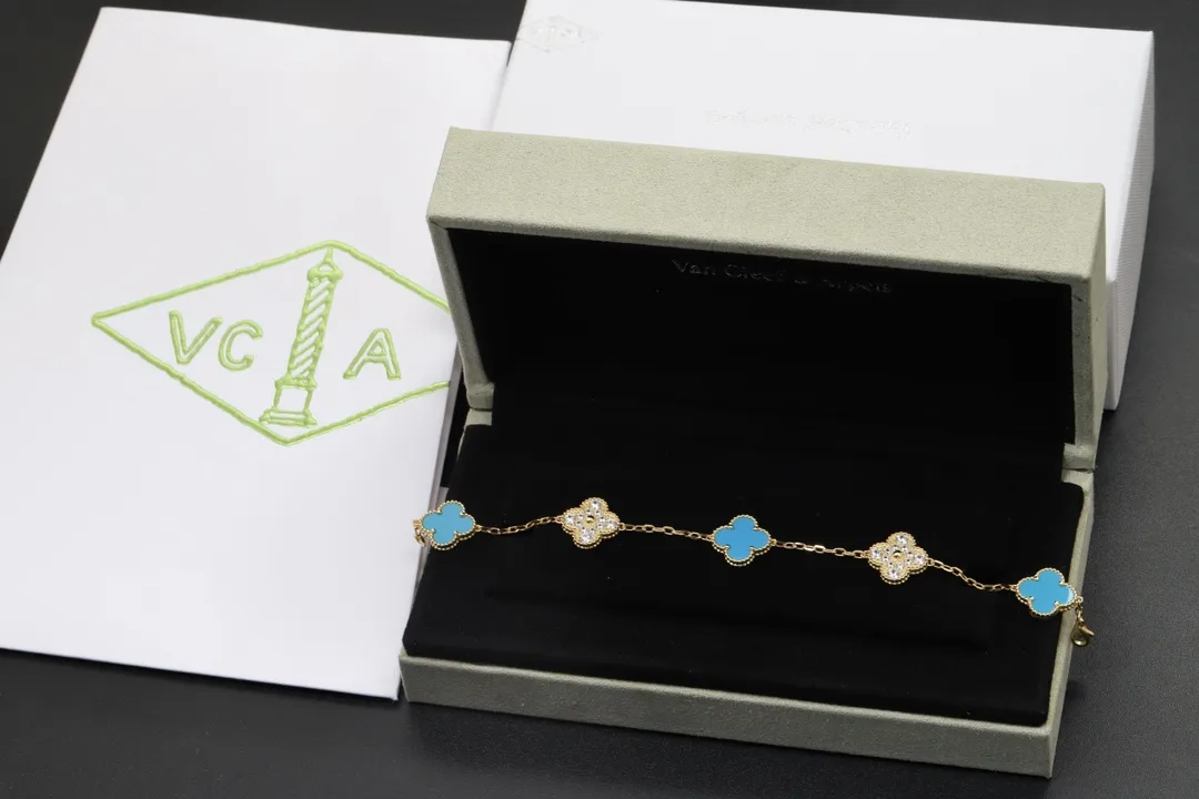 Alhambra 5-Motif Turquoise and Diamond Bracelet (Sterling Silver) D31016639
