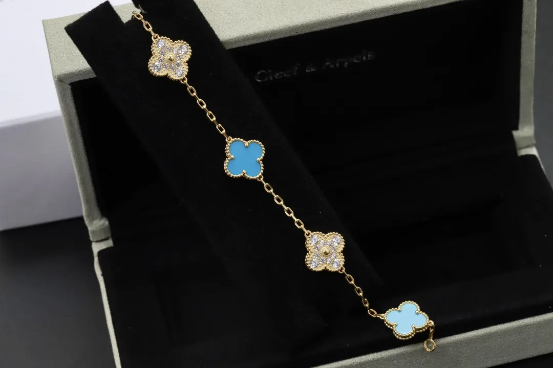 Alhambra 5-Motif Turquoise and Diamond Bracelet (Sterling Silver) D31016639 — view 2