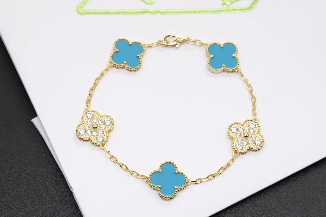 Alhambra 5-Motif Turquoise and Diamond Bracelet (Sterling Silver) D31016639 — view 3
