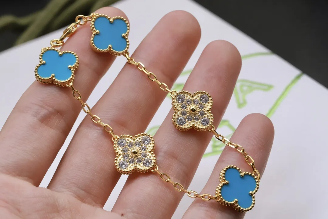 Alhambra 5-Motif Turquoise and Diamond Bracelet (Sterling Silver) D31016639 — view 4