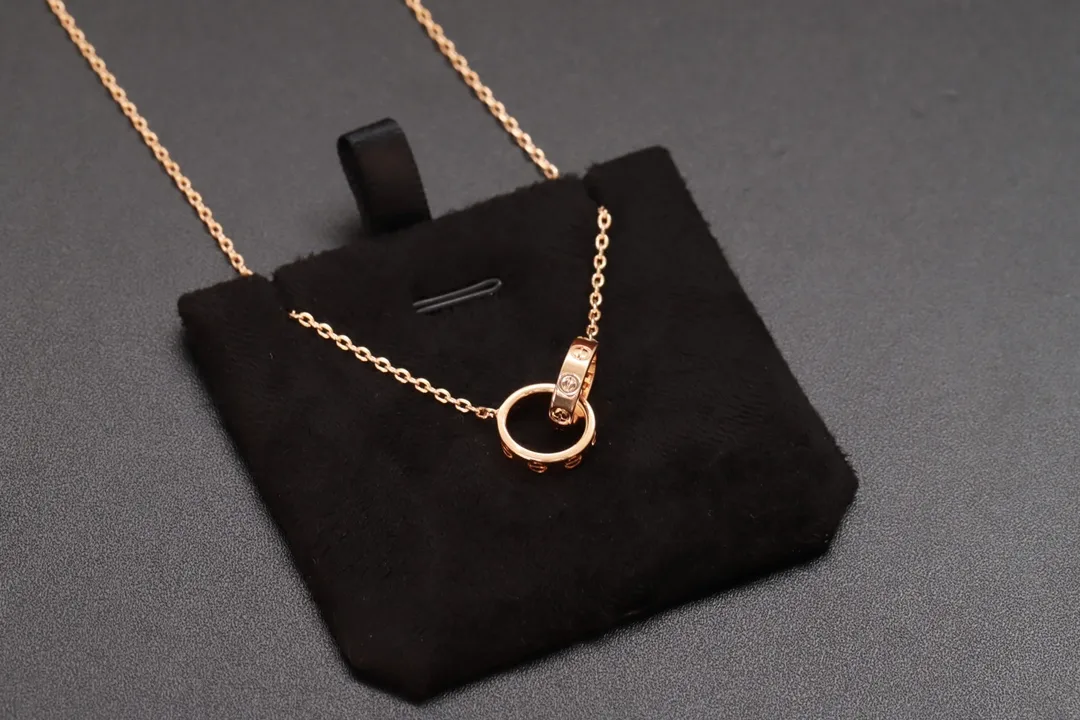 Love Interlocking Double Ring Necklace (Gold-Plated Brass) D12016702 — view 2