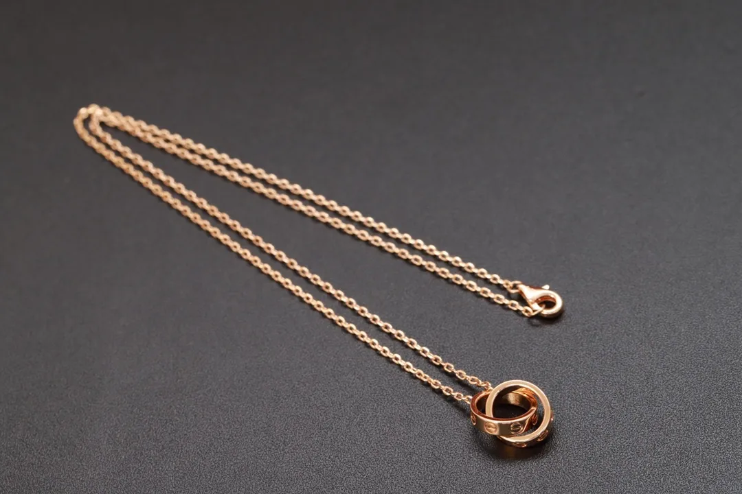 Love Interlocking Double Ring Necklace (Gold-Plated Brass) D12016702 — view 3
