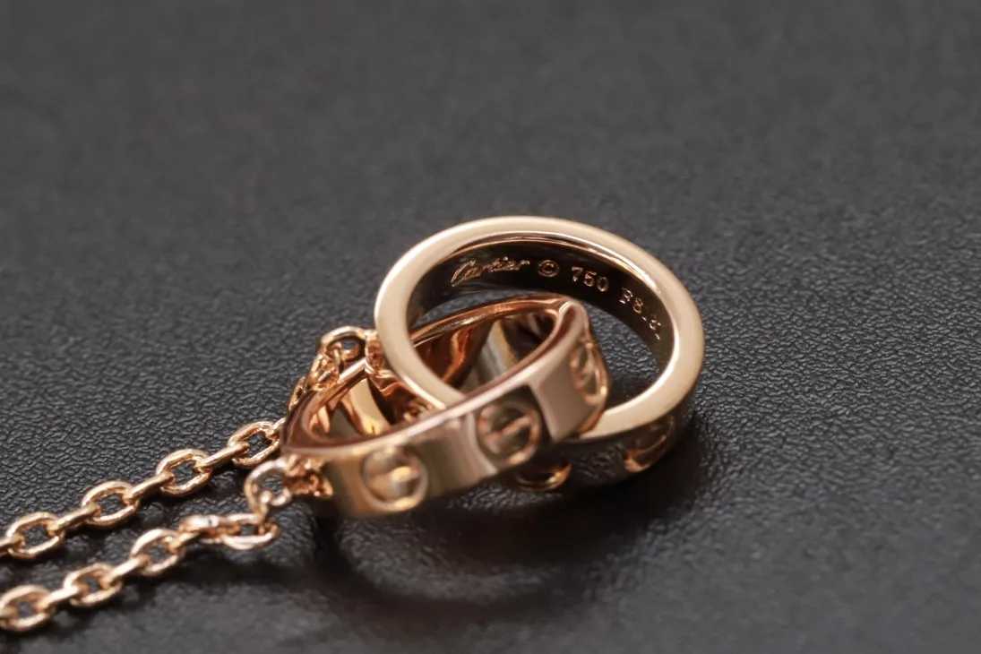 Love Interlocking Double Ring Necklace (Gold-Plated Brass) D12016702 — view 4