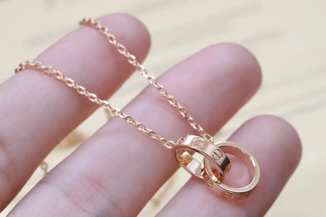 Love Interlocking Double Ring Necklace (Gold-Plated Brass) D12016702 — view 5
