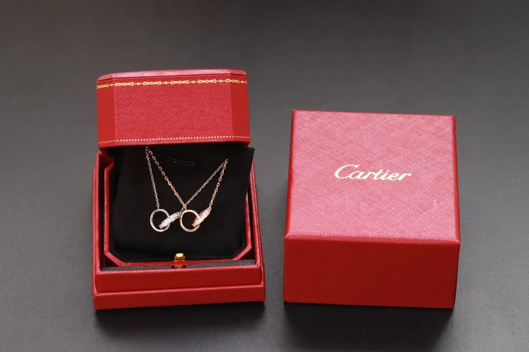 Love Interlocking Double Ring Necklace (Gold-Plated Brass) D12016703 — view 2