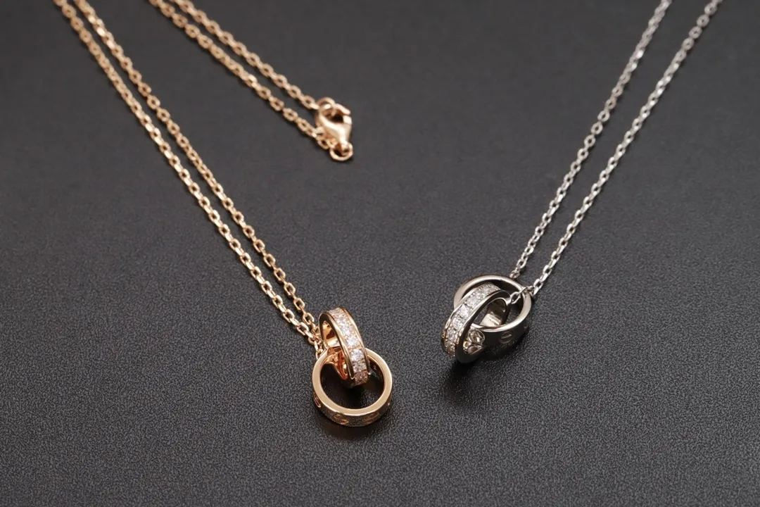 Love Interlocking Double Ring Necklace (Gold-Plated Brass) D12016703 — view 3