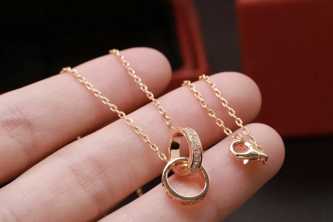 Love Interlocking Double Ring Necklace (Gold-Plated Brass) D12016703 — view 4