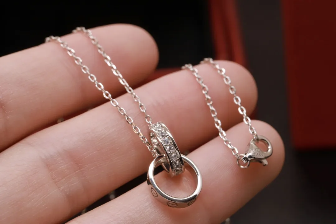 Love Interlocking Double Ring Necklace (Gold-Plated Brass) D12016703 — view 5