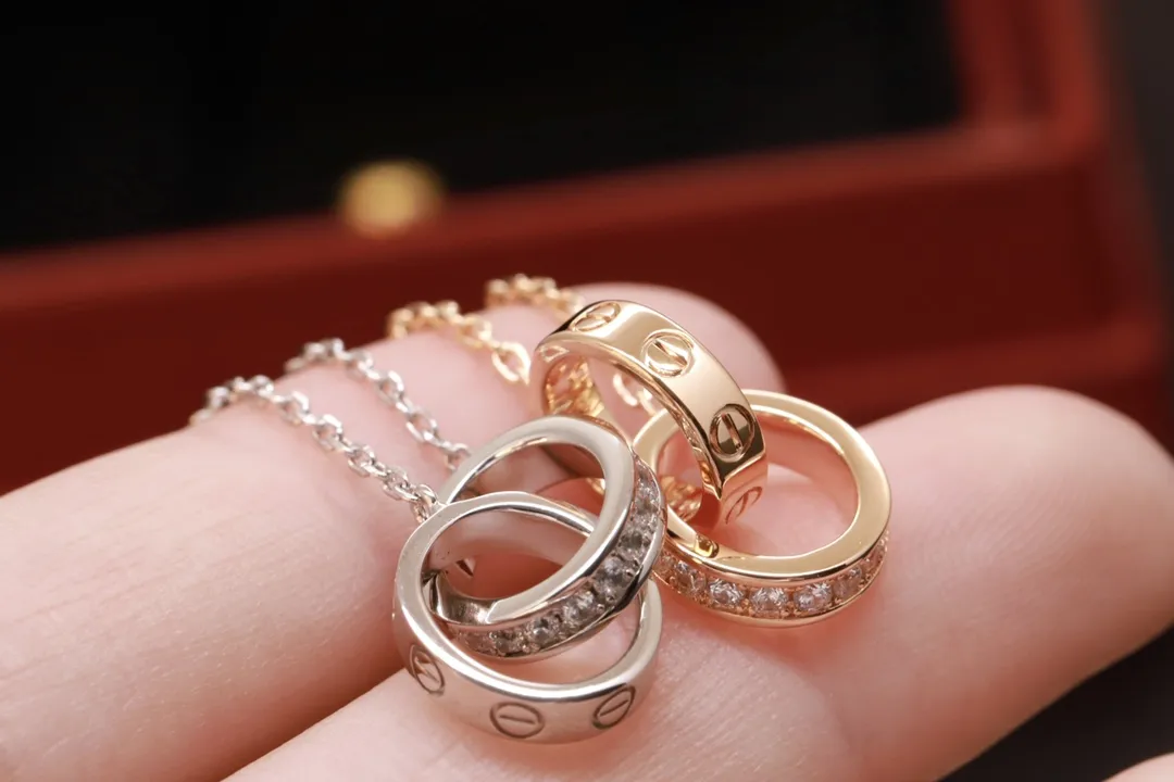 Love Interlocking Double Ring Necklace (Gold-Plated Brass) D12016703 — view 6