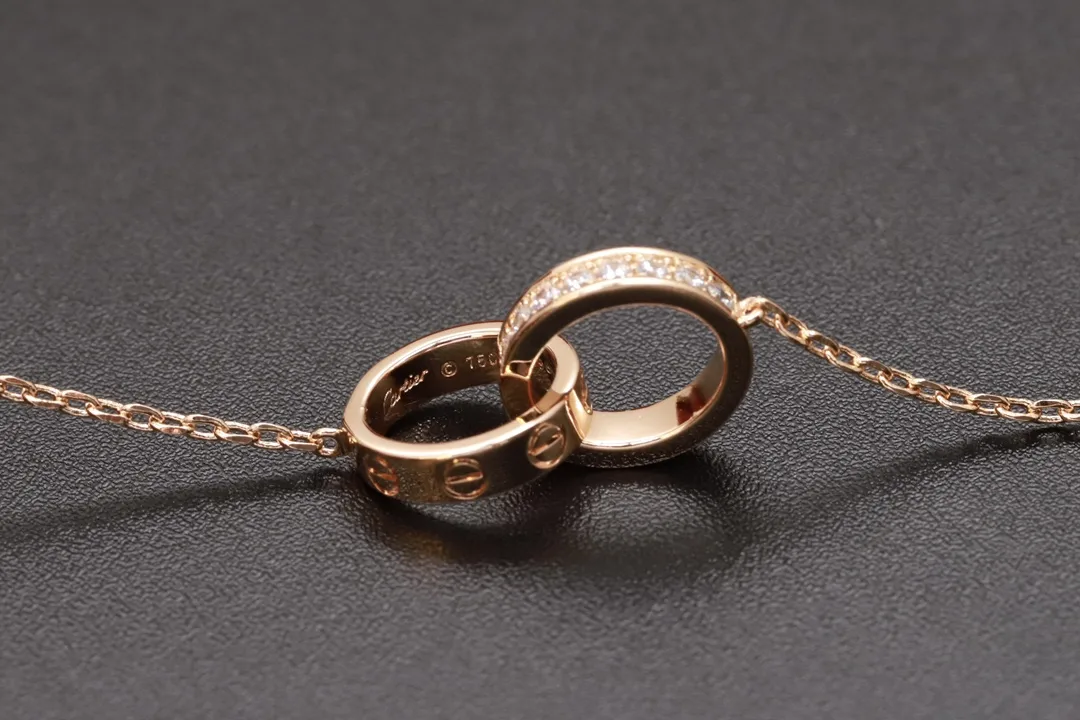 Love Interlocking Double Ring Necklace (Gold-Plated Brass) D12016703 — view 7