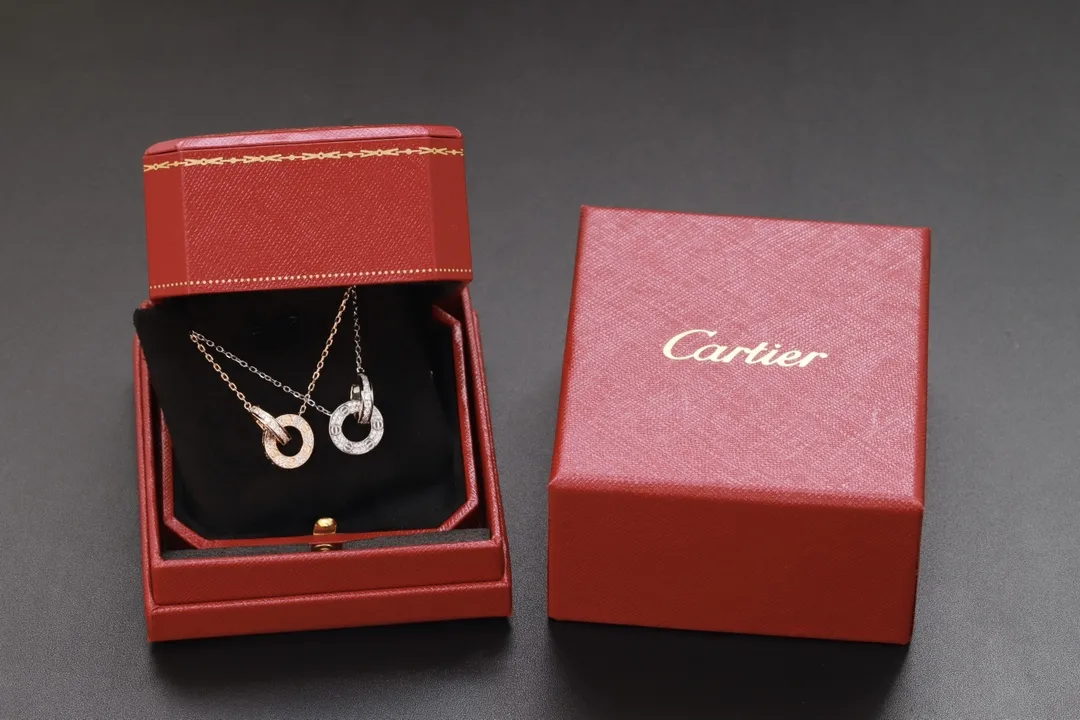 Love Interlocking Double Ring Necklace (Gold-Plated Brass) D12016704 — view 2
