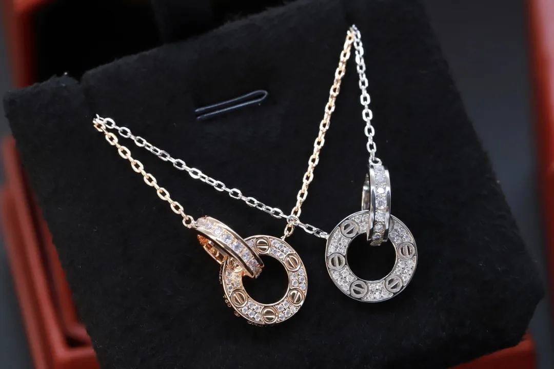 Love Interlocking Double Ring Necklace (Gold-Plated Brass) D12016704 — view 3