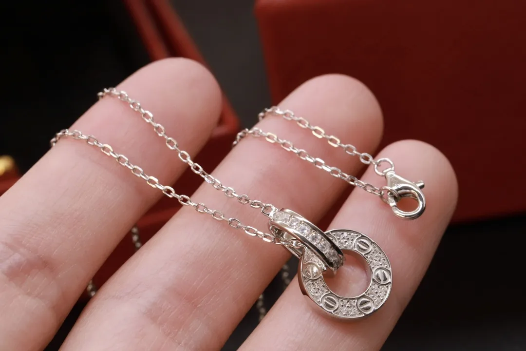 Love Interlocking Double Ring Necklace (Gold-Plated Brass) D12016704 — view 4