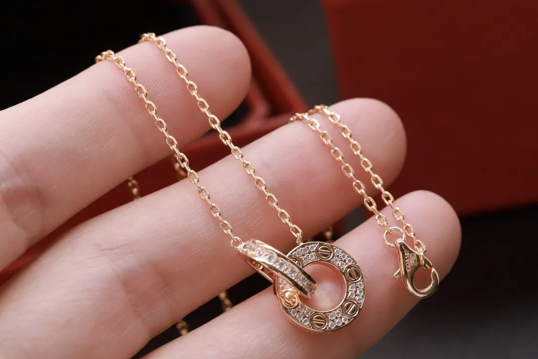 Love Interlocking Double Ring Necklace (Gold-Plated Brass) D12016704 — view 5