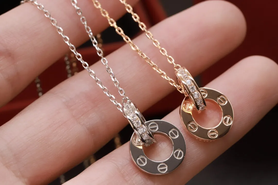 Love Interlocking Double Ring Necklace (Gold-Plated Brass) D12016704 — view 6