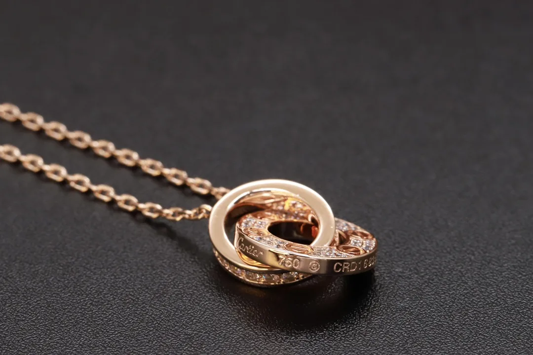Love Interlocking Double Ring Necklace (Gold-Plated Brass) D12016704 — view 7