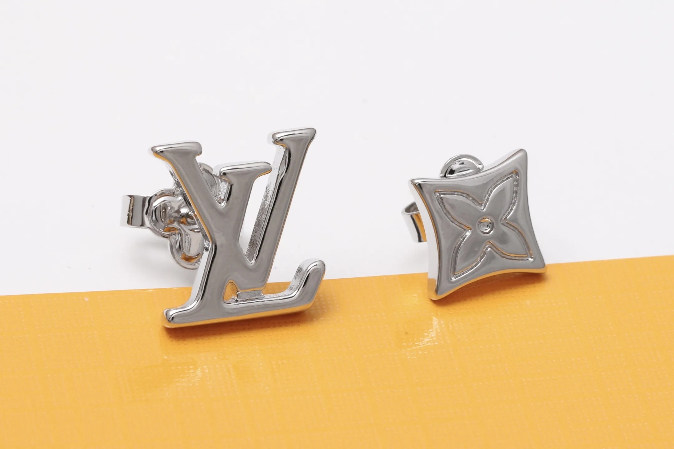 Monogram Asymmetric Stud Earrings (Titanium Steel) D10516773 — view 3