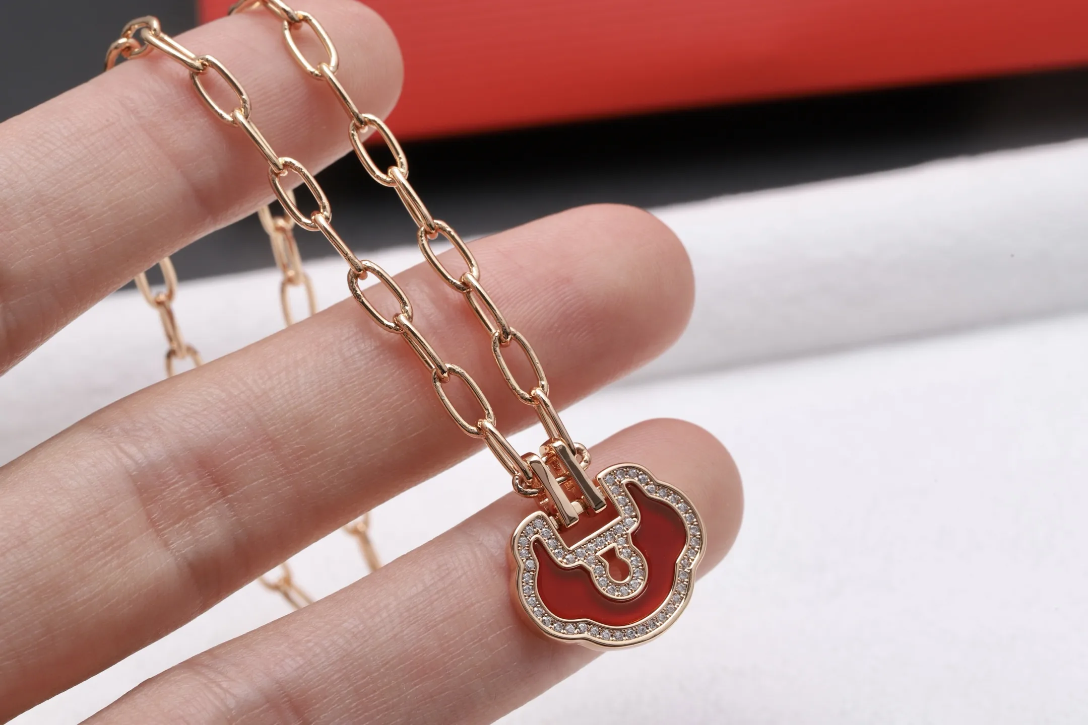 Petite Yu Yi Lock Pendant Necklace (Gold-Plated Brass) D17517044 — view 4