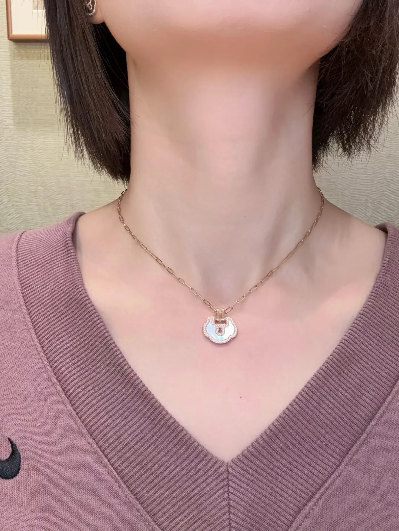 Petite Yu Yi Lock Pendant Necklace (Gold-Plated Brass) D17517044 — view 11