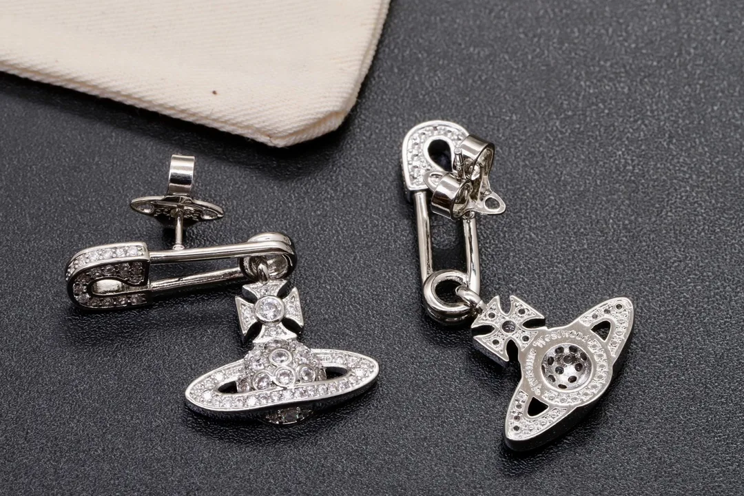 Crystal-Embellished Safety Pin Orb Earrings D14016977 — view 6