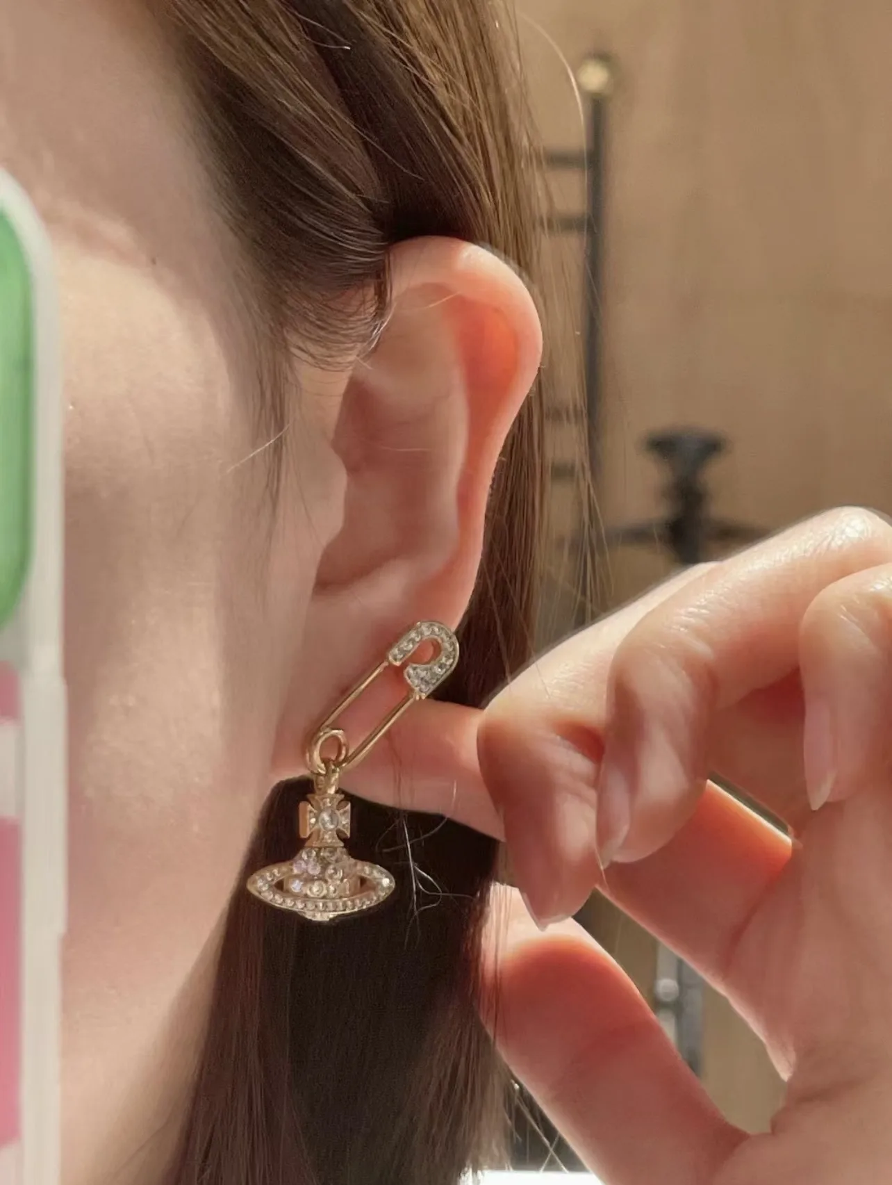 Crystal-Embellished Safety Pin Orb Earrings D14016977 — view 8