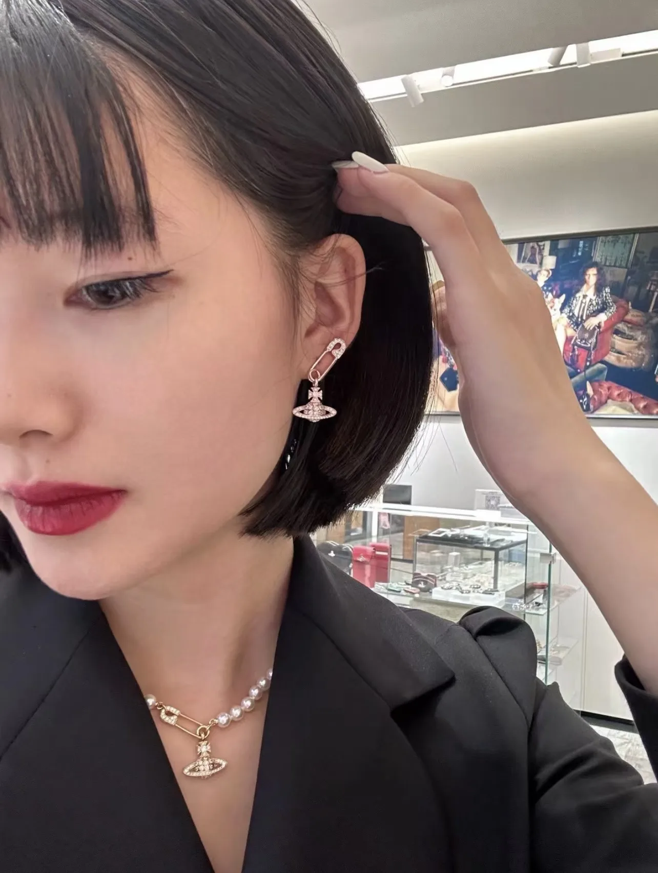 Crystal-Embellished Safety Pin Orb Earrings D14016977 — view 9