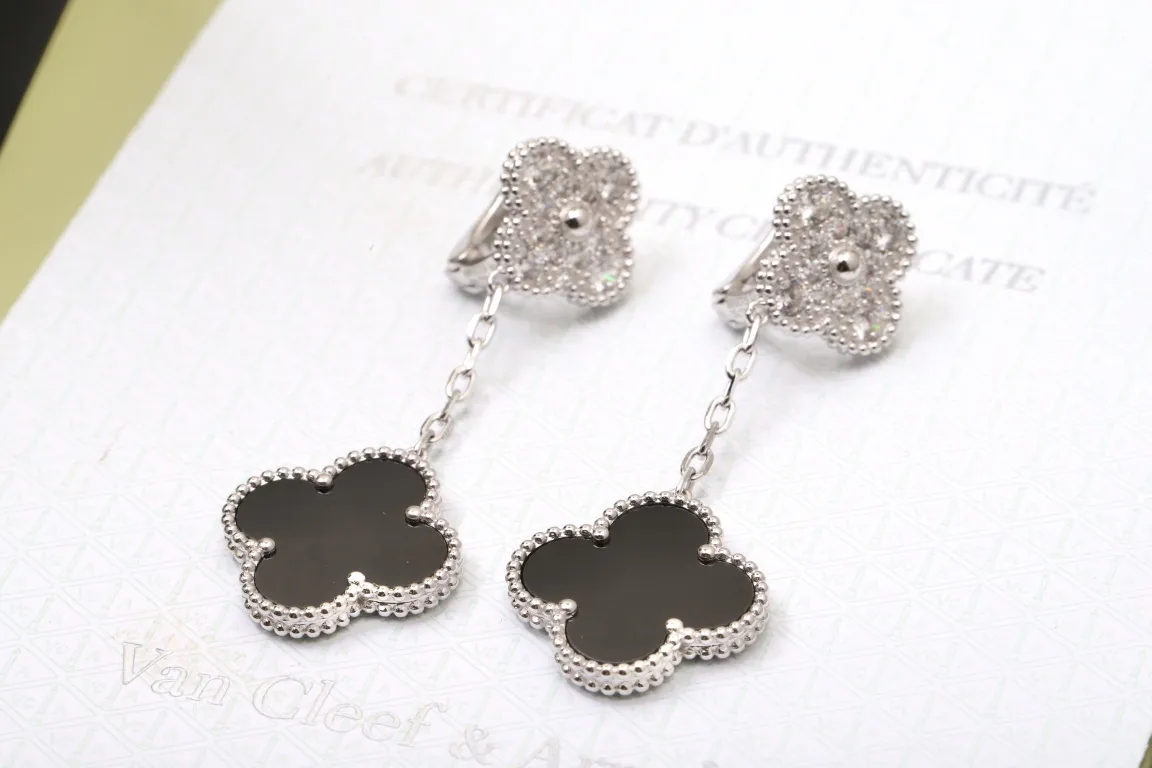 Vintage Alhambra Double Motif Drop Earrings (Sterling Silver) D35016928 — view 3