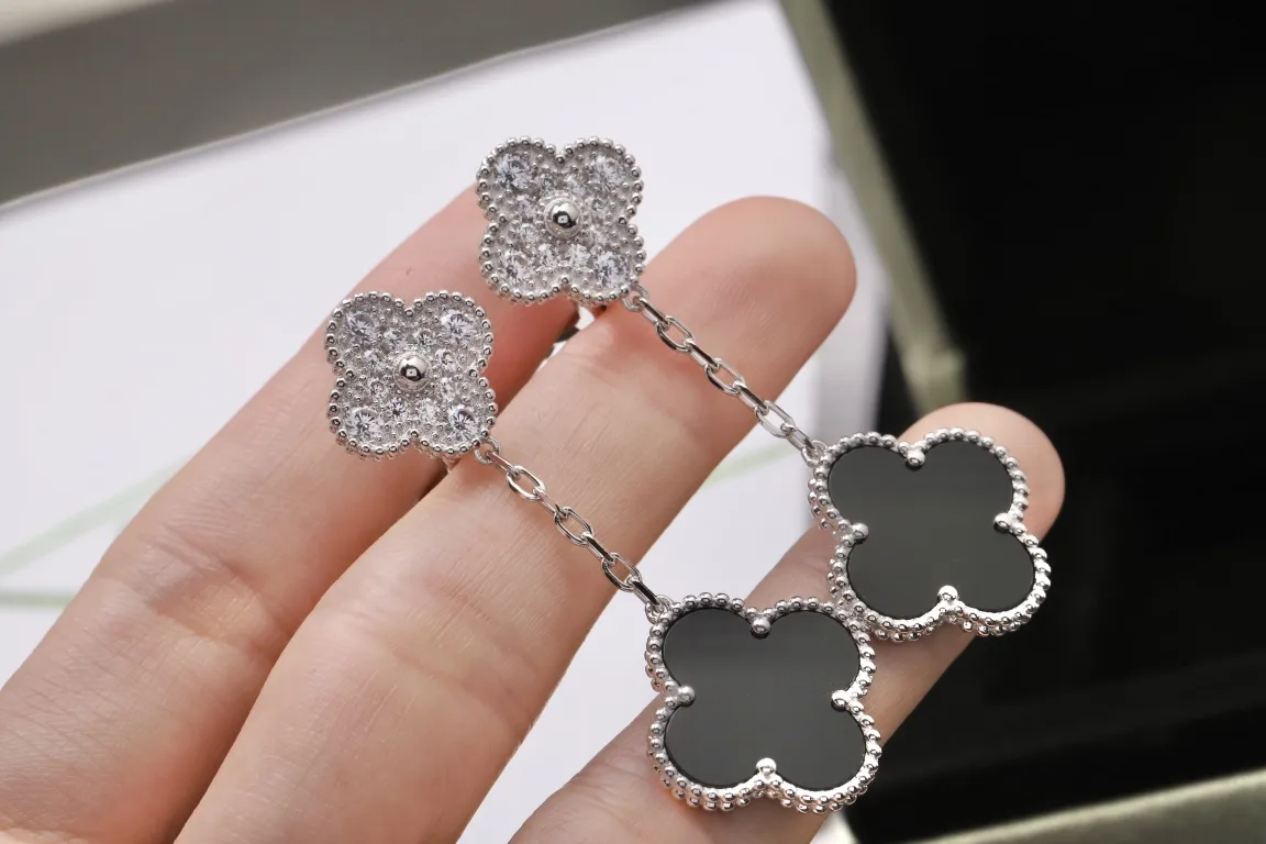 Vintage Alhambra Double Motif Drop Earrings (Sterling Silver) D35016928 — view 4