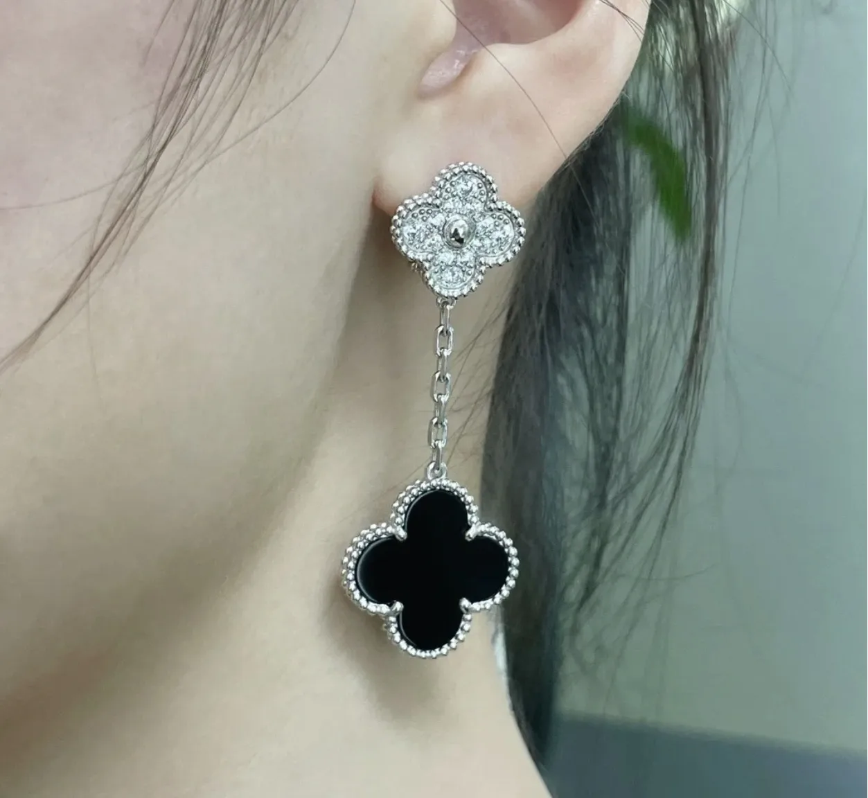 Vintage Alhambra Double Motif Drop Earrings (Sterling Silver) D35016928 — view 8