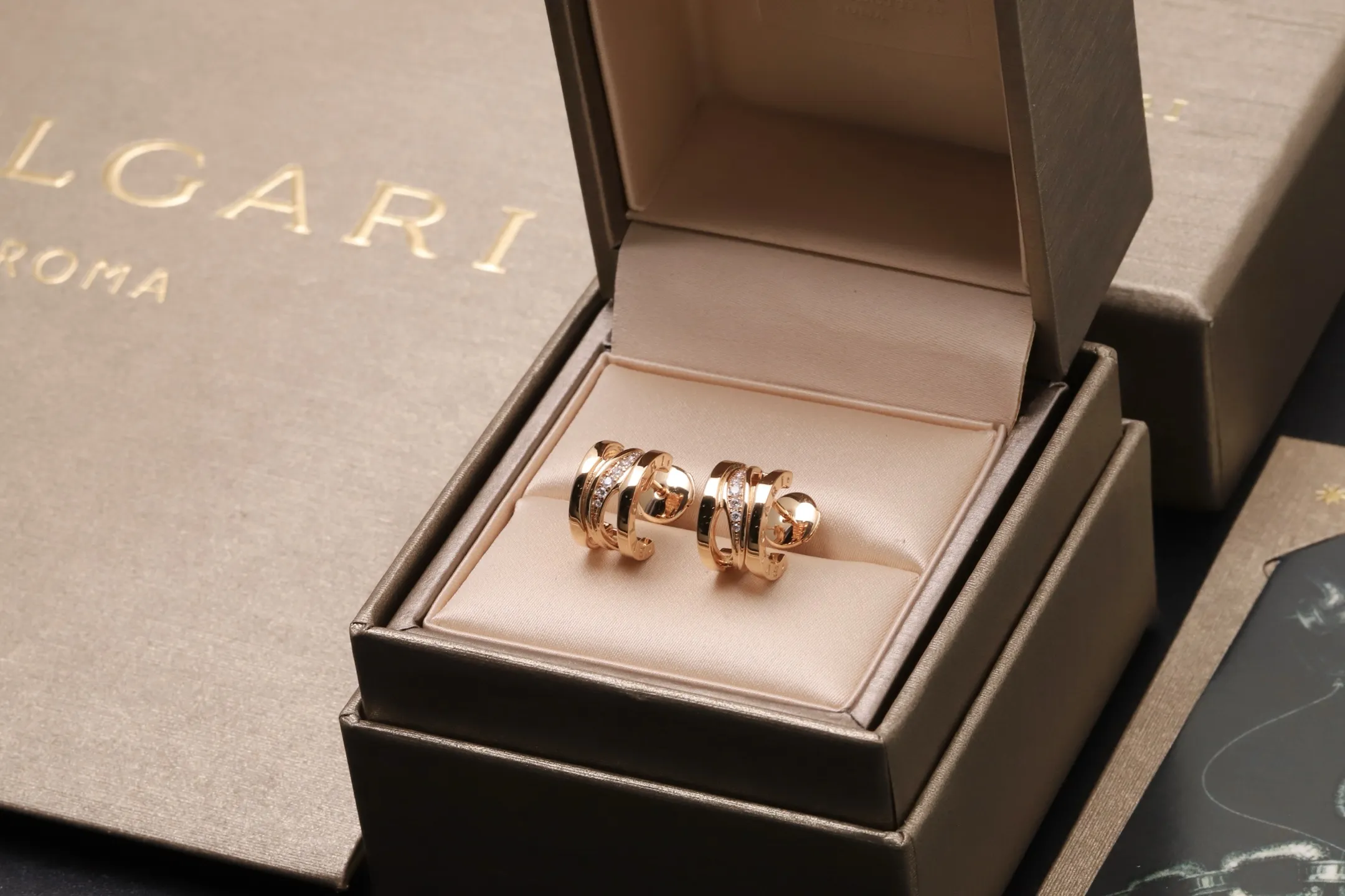 B.zero1 Diamond-Set Hoop Earrings (Gold-Plated Brass) D19017385 — view 2