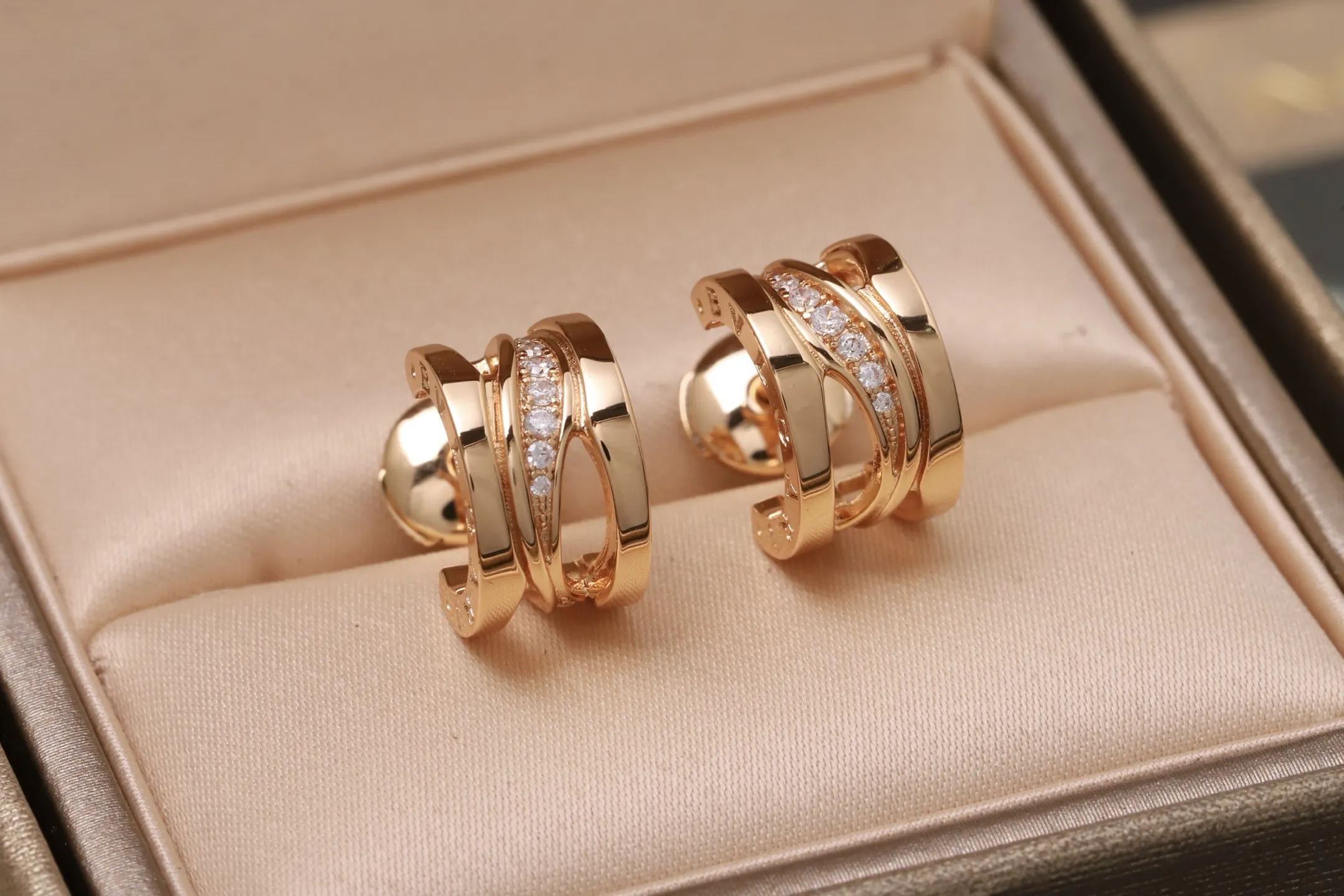 B.zero1 Diamond-Set Hoop Earrings (Gold-Plated Brass) D19017385 — view 3