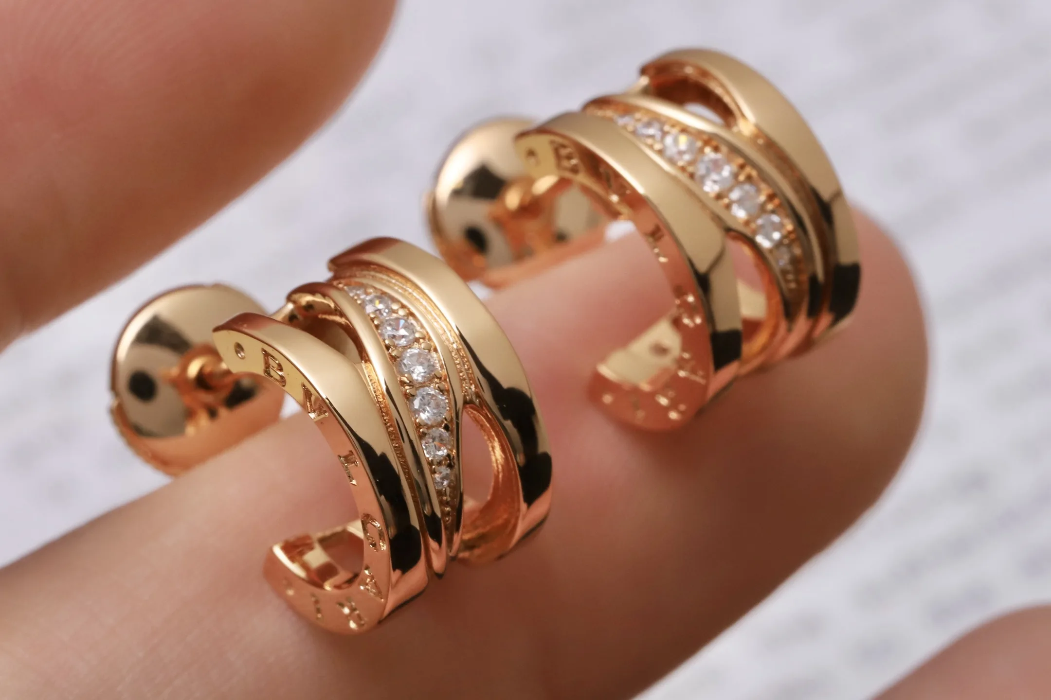 B.zero1 Diamond-Set Hoop Earrings (Gold-Plated Brass) D19017385 — view 4