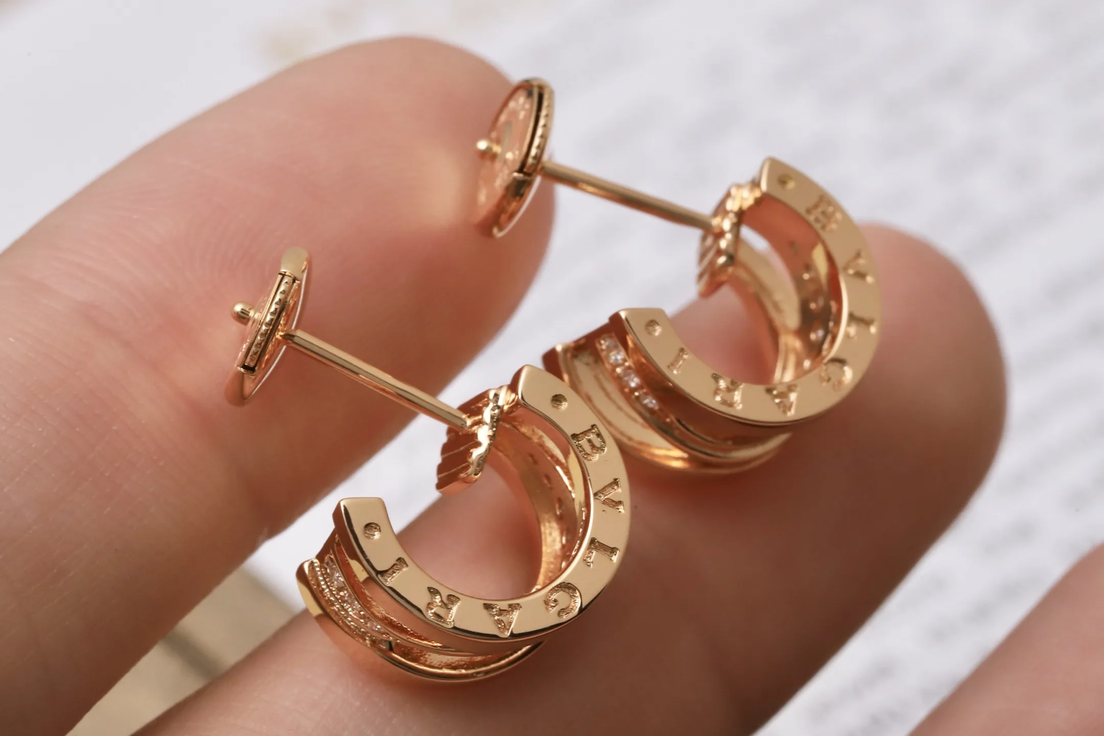 B.zero1 Diamond-Set Hoop Earrings (Gold-Plated Brass) D19017385 — view 5