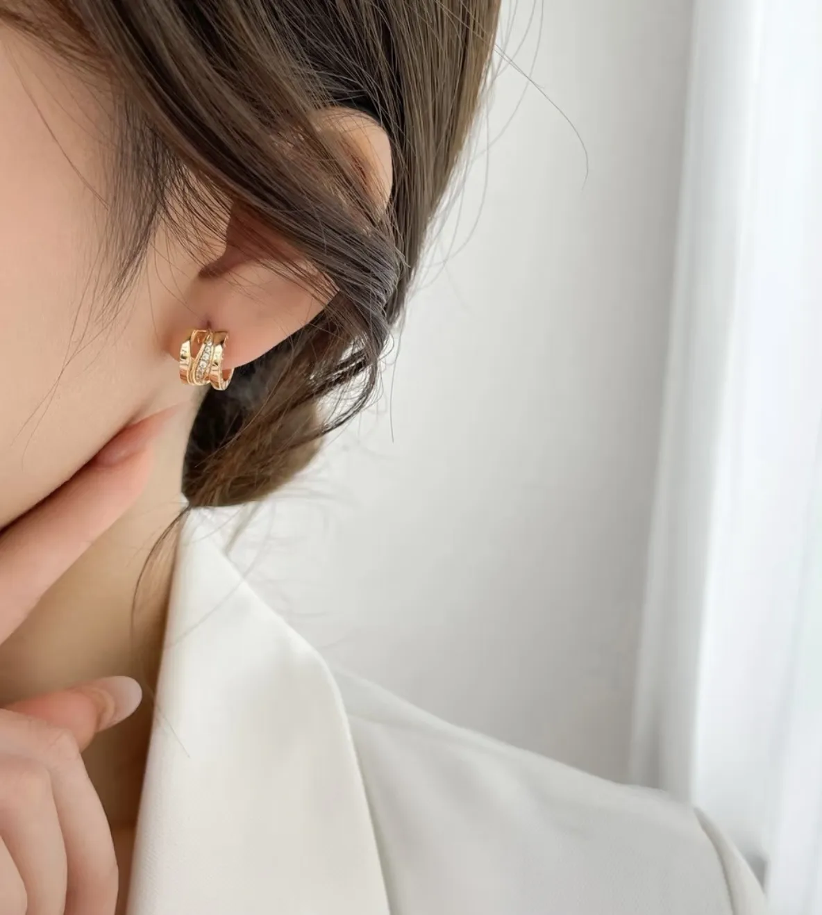 B.zero1 Diamond-Set Hoop Earrings (Gold-Plated Brass) D19017385 — view 8