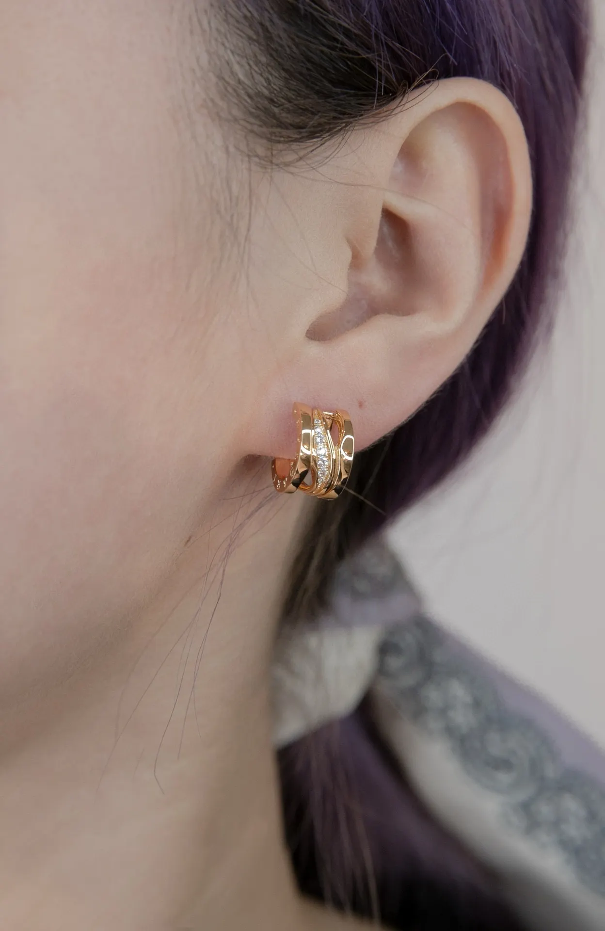 B.zero1 Diamond-Set Hoop Earrings (Gold-Plated Brass) D19017385 — view 9