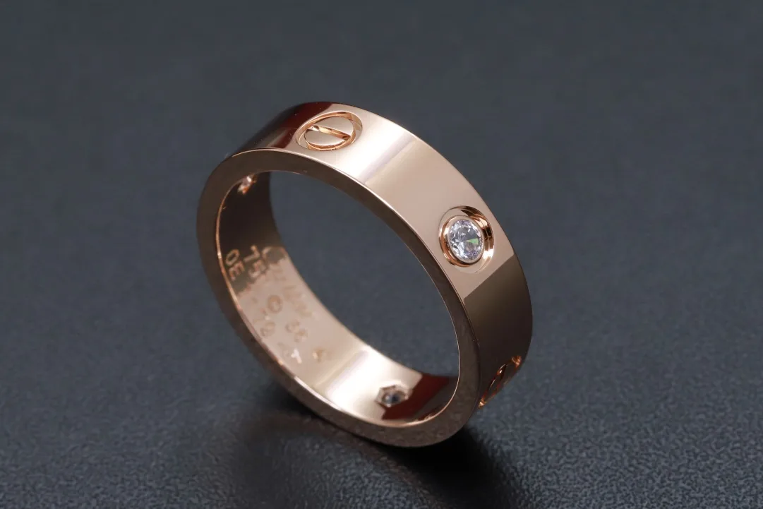 Love Three-Diamond Wide Band Ring (Gold-Plated Brass) D14517076 — view 3