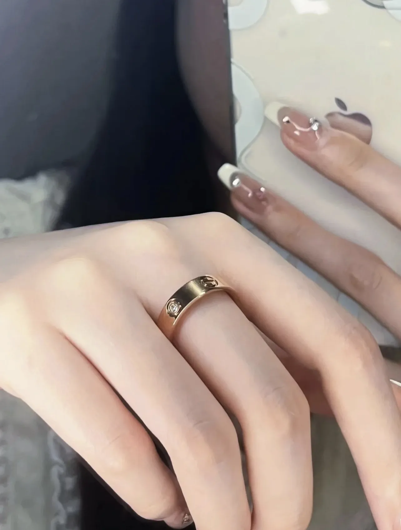 Love Three-Diamond Wide Band Ring (Gold-Plated Brass) D14517076 — view 7