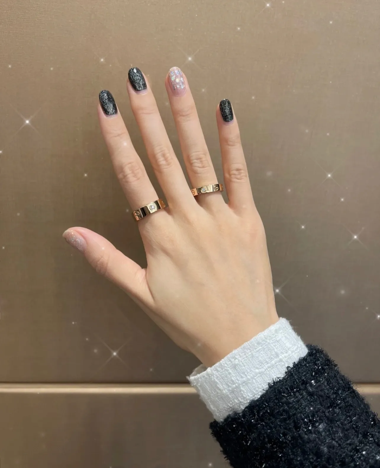 Love Three-Diamond Wide Band Ring (Gold-Plated Brass) D14517076 — view 8