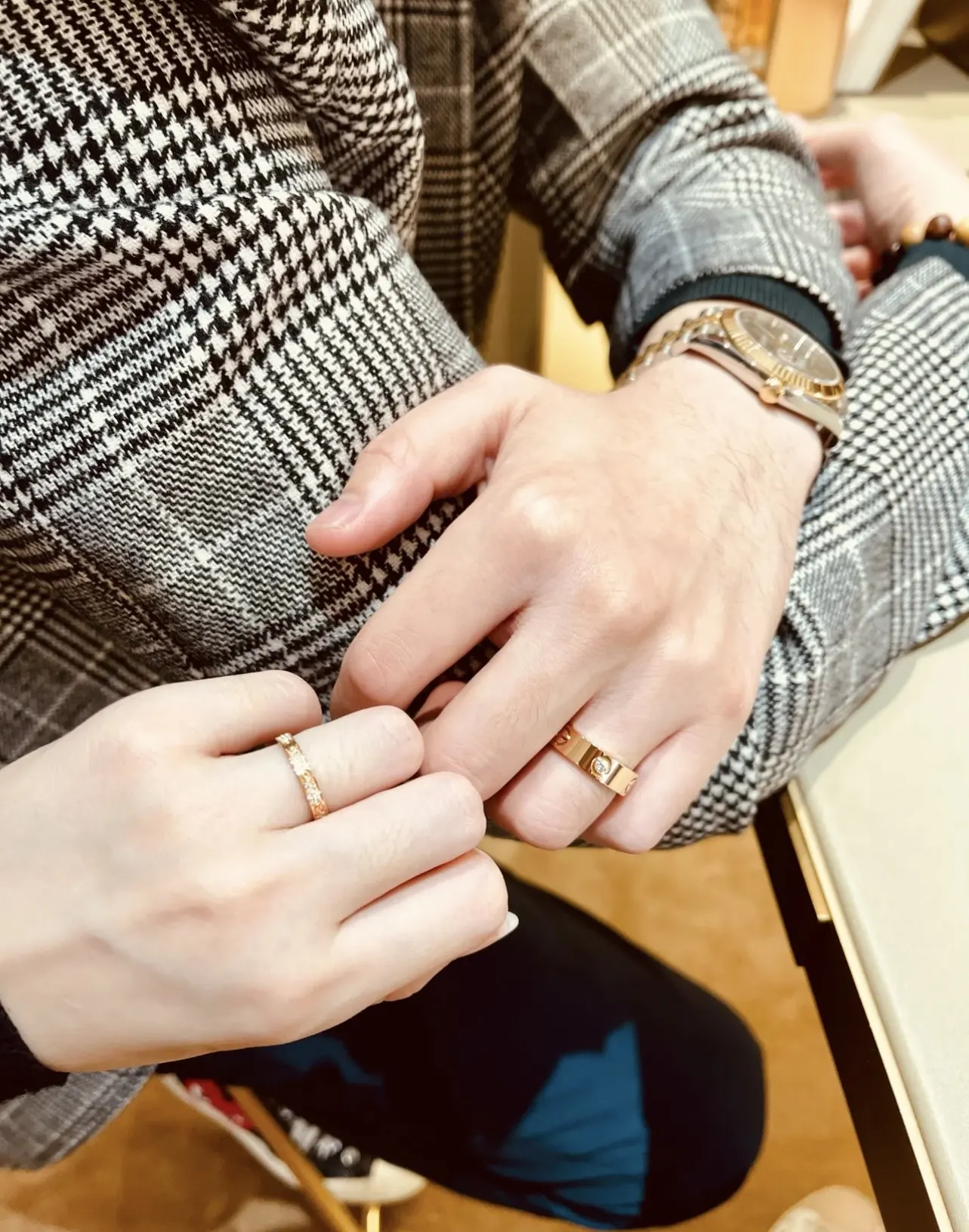 Love Three-Diamond Wide Band Ring (Gold-Plated Brass) D14517076 — view 9