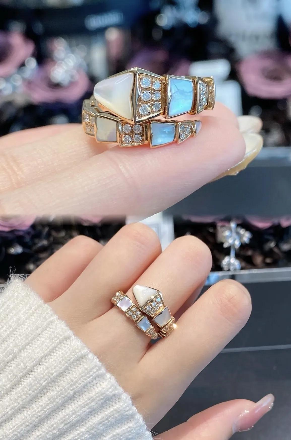 Serpenti Viper Ring with Mother-of-Pearl (Gold-Plated Brass) D21017323 — view 8
