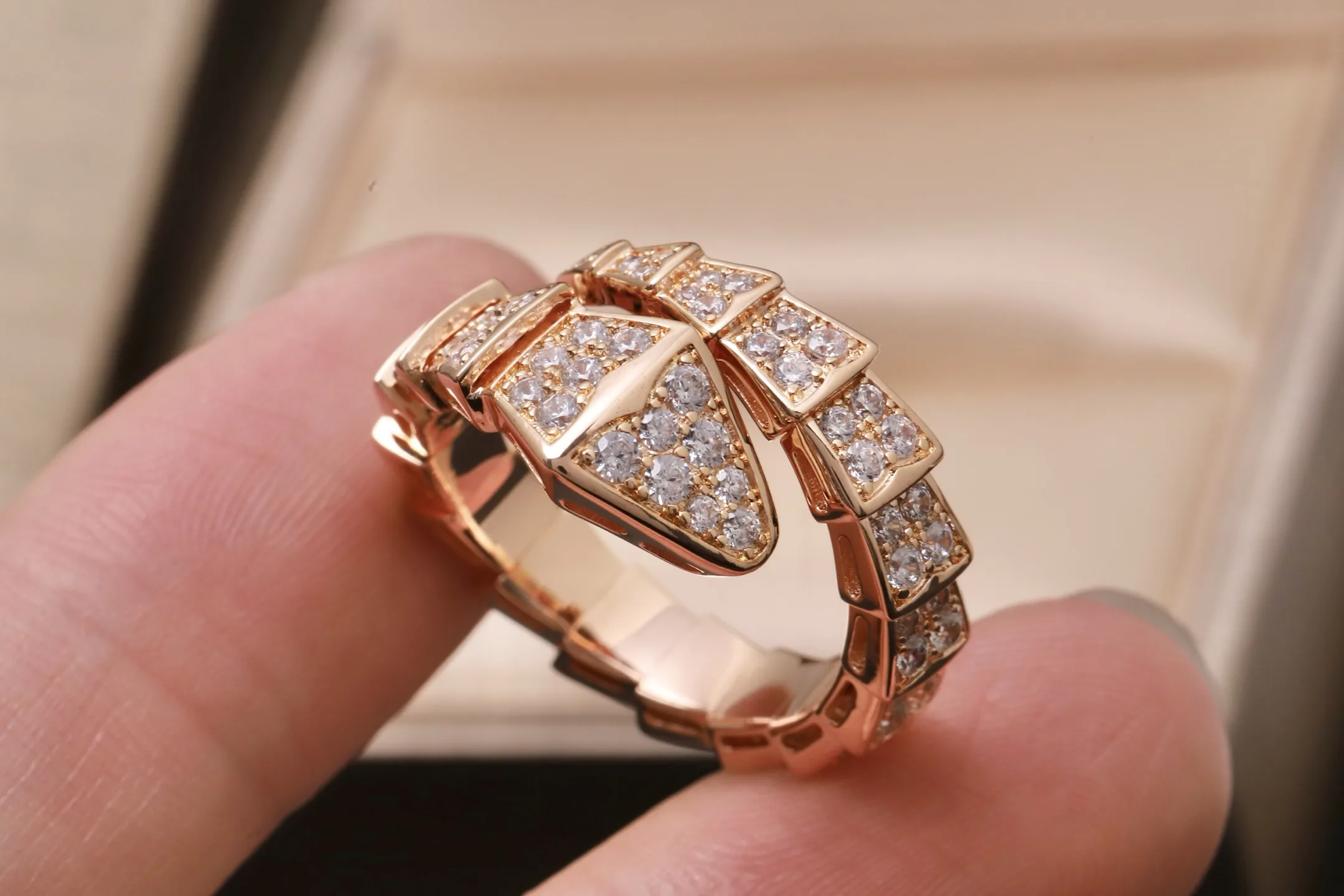 Serpenti-Inspired Crystal Snake Ring (Gold-Plated Brass) D17017640 — view 6