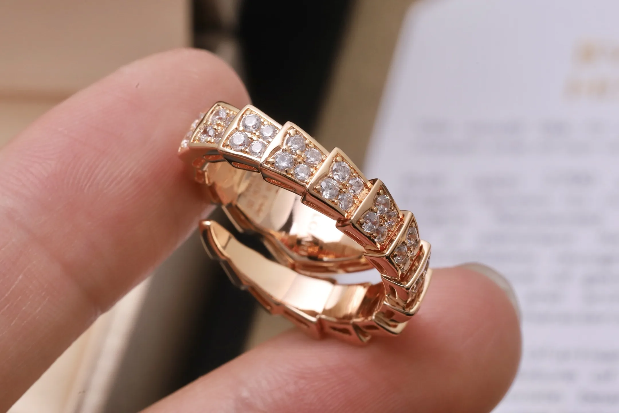 Serpenti-Inspired Crystal Snake Ring (Gold-Plated Brass) D17017640 — view 7