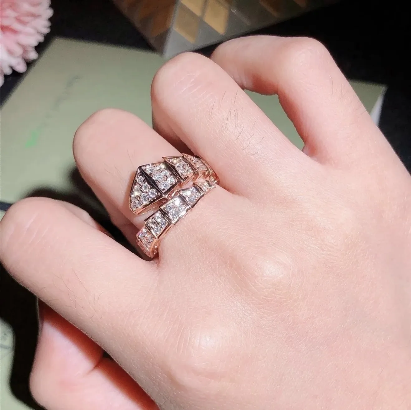 Serpenti-Inspired Crystal Snake Ring (Gold-Plated Brass) D17017640 — view 8