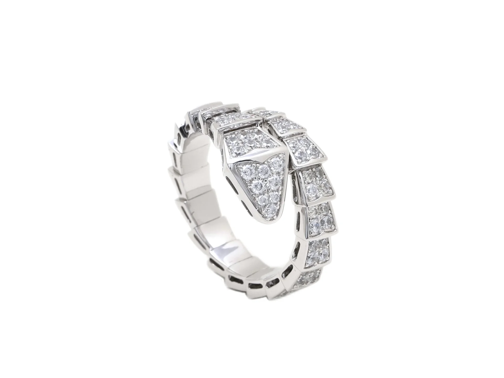Serpenti-Inspired Pavé Crystal Snake Ring (Gold-Plated Brass) D17017666 — view 2