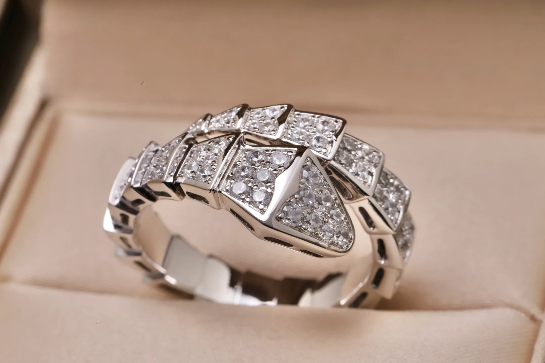 Serpenti-Inspired Pavé Crystal Snake Ring (Gold-Plated Brass) D17017666 — view 5